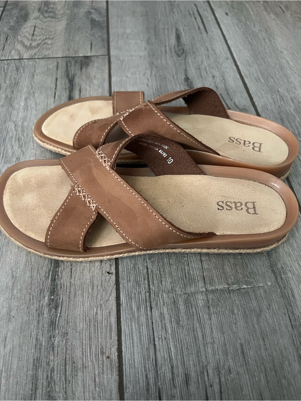 Bass Tan Cross-Strap Slide Sandals